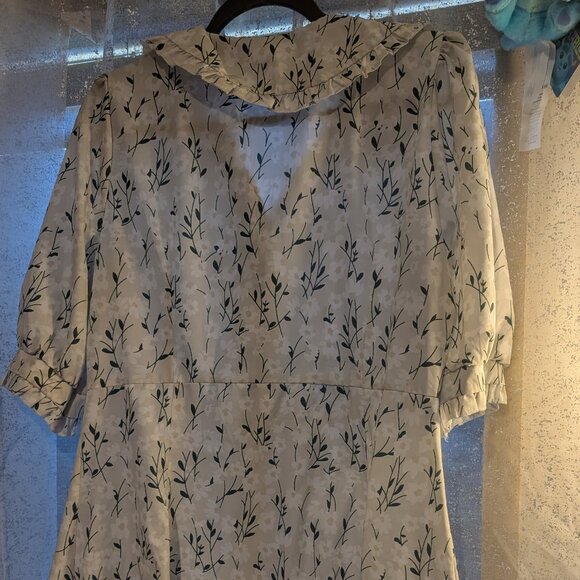 Green Button-Up Floral Ruffle Peter Pan Collar Dress 8 - Picture 3 of 8